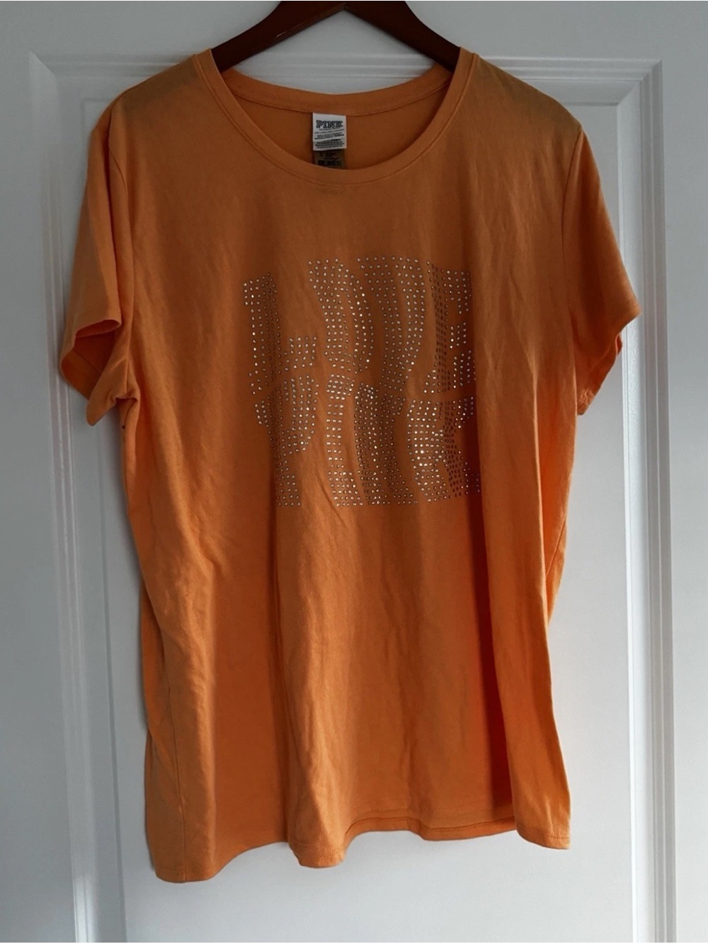 PINK Victoria's Secret Orange Crystal Logo Short Sleeve Tee